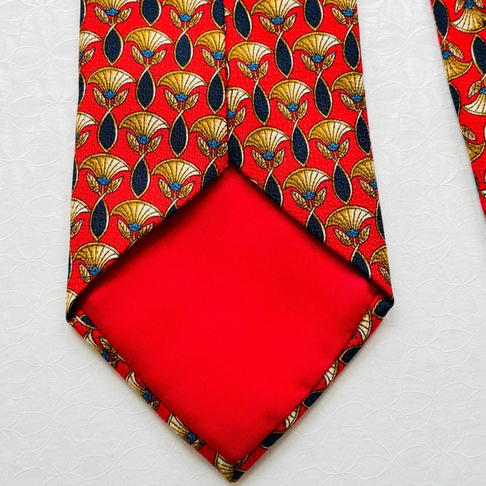 Jimmy V Tie Red Gold Fan Silk Necktie Men's 61